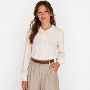 SEZANE Ecru Silk Chlo Chloe Blouse Button Up Shirt Size US 6 EU 38 Long Sleeve
